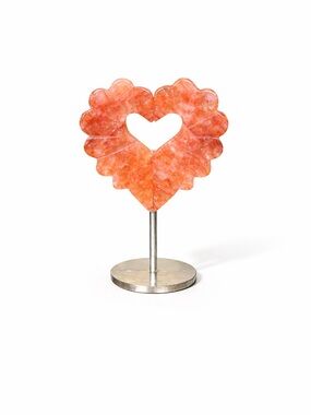 Fire Quartz Heart Carving on Stand